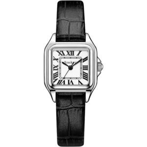 Women Silver Classic Square Watch with Roman Numerals Ladies Casual Dress Watch